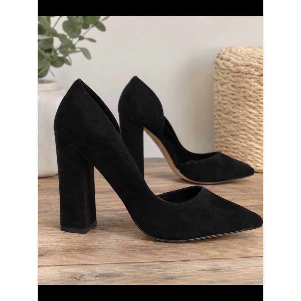 ASOS DESIGN Black Faux Suede Waiter D'orsay Slip On High Heels Shoes Size 9